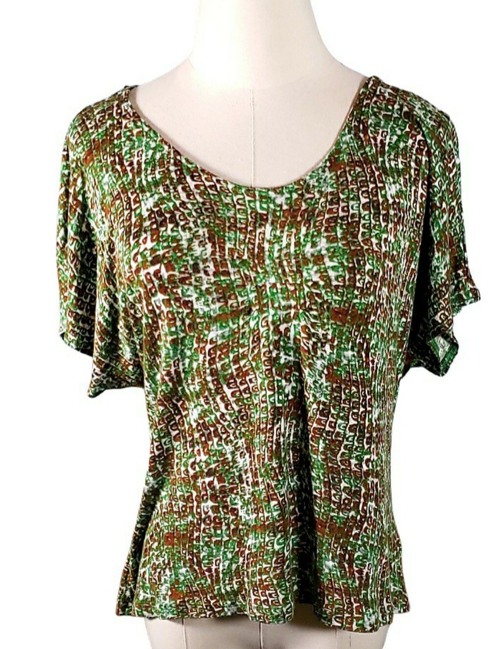 Derek Lam Design Nation Womens M Green & Brown Armadillo Parrot Short Sleeve Top